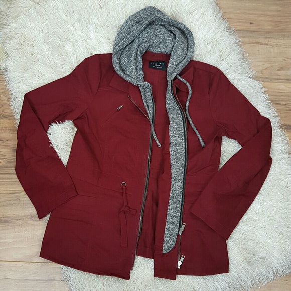 NWT LOVE TREE BURGANDY UTILITY JACKET WITH HOODIE - Picture 5 of 6